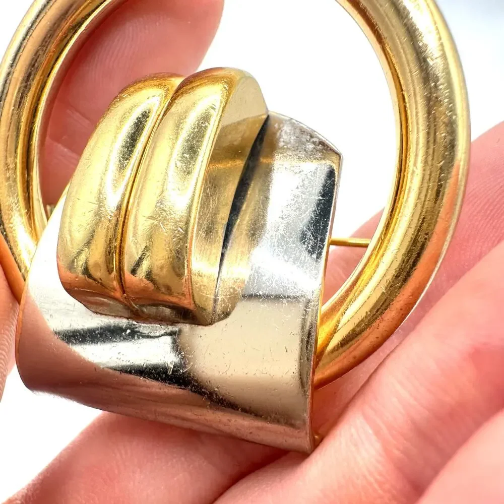 Rare Henkel & Grosse 1969 vintage gold rhodium plated silver two tone brooch